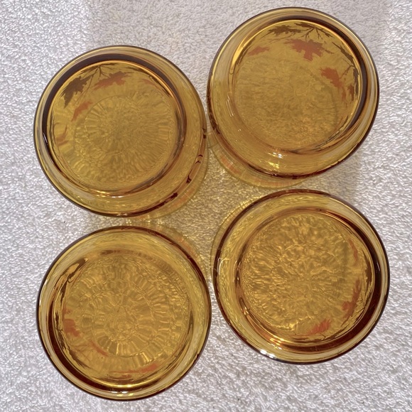 Vintage Libby Amber Glass Autumn Leaf Pattern Juice Glasses x4 - Picture 9 of 11